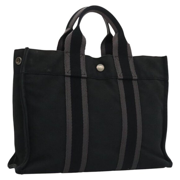 HERMES Fourre Tout PM Hand Bag Canvas Black Gray Silver - Picture 1 of 16